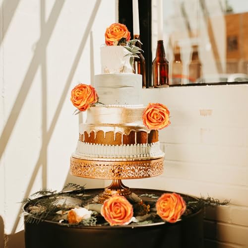 IPOPU 10PCS Orange Roses Artificial Flowers Vintage Silk Fake Flower Bouquet Faux Roses with Long Stems for Wedding Bouquet Table Centerpiece Home Party Decor(Orange) - color: Orange