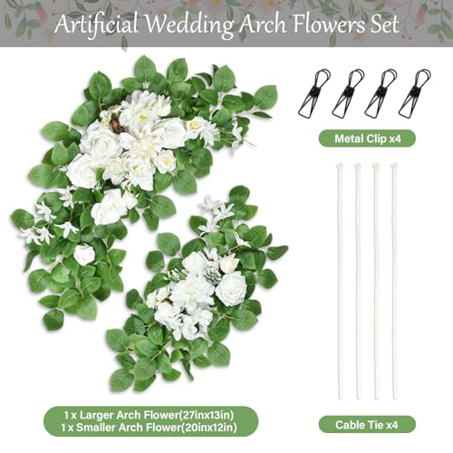 Wedding Arch Flowers Set of 2, White Artificial Flowers for Wedding Arch, Artificial Floral Swags for Ceremony Reception, Welcome Signs, Bridal Shower, Backdrop Decoration (White) - color: White