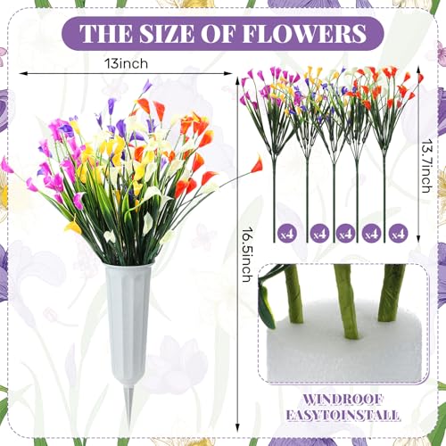 Thiccywoov Artificial Cemetery Flowers with Vase Set of 2 Artificial Calla Lily Bouquet Graveyard Memorial Flowers for Spring Summer Cemetery Headstones Decoration - color: Multicolored, size: Calla Lily