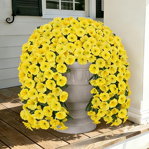 Artificial Fake Flowers for Outdoor Decoration, 2 Bundles Spring Silk Flower Easter Decor, Look Real UV Resistant Yellow Morning Glory Vines for Home Porch Patio Planter - color: Yellow