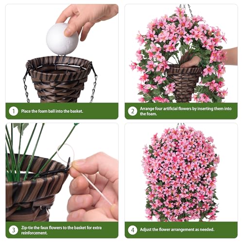 Hoppwodd Artificial Flower for Outdoors 4pcs Fake Lily Hanging Flower Baskets for Outside UV Resistant Silk Faux Long Trailing Vines for Garden Porch Patio, Pink - color: Pink