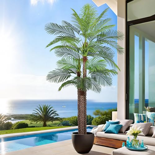 10ft Large Artificial Palm Tree for Outdoors Faux Triple Phoenix Palm with 36 Leaves,120 Inch Tall Fake Tropical Palm Tree for Patio,Poolside,Garden,Home Office Indoor Decor(10feet,1Pack)