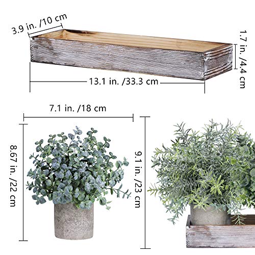 Winlyn Set of 3 Mini Potted Artificial Eucalyptus Plants Faux Rosemary Plant Assortment with Wood Planter Box for Indoor Office Desk Apartment Wedding Tabletop Greenery Decorations 8.7" Tall