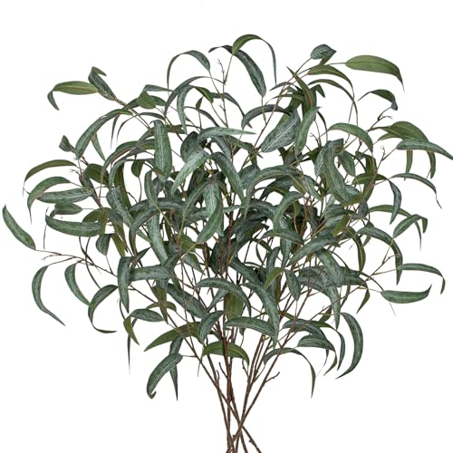 Faux Eucalyptus Stems - 34' Long Fake Salix Leaves 6 Pcs Artificial Greenery Stems for DIY Bouquet Arrangements, Centerpieces, Shower Decorations - color: We Green, size: 6Pcs