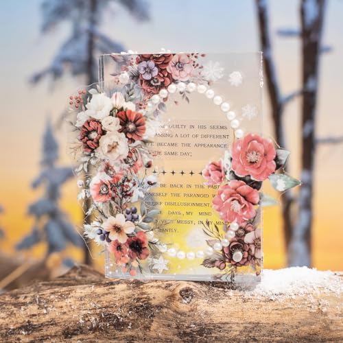 6-Roll Winter Floral PET Tape Set, Pre-Cut Transparent Waterproof Flower Sticker Rolls for Scrapbooking, Journals, Planners, DIY Crafts, Cards and Gift Wrapping - style: Winter Bloomscape