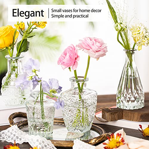 Vintage Small Vases for Flowers Set of 10, Mini Bud Vases for Flowers,Clear Small Vases in Bulk for Centerpieces Decorations,Wedding Party Home Coffee Table Flower Decor (Clear) - color: Clear