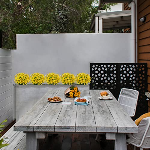 LikSoor 21 Bundles Artificial Outdoor UV Resistant Flowers No Fade Fake Outside Flowers Plastic Greenery Faux Shrubs Garden Porch Window Box Home Decoration (Yellow) - color: Yellow