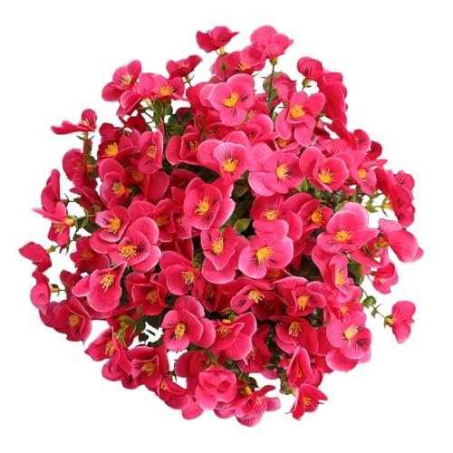 6 Bundles Artificial Orchid Flowers, Fake Artificial Greenery UV Resistant No Fade Faux Plastic Flowers for Wedding Bridal Bouquet Indoor Outdoor Home Garden Kitchen Office Table Vase(Pink) - color: Pink