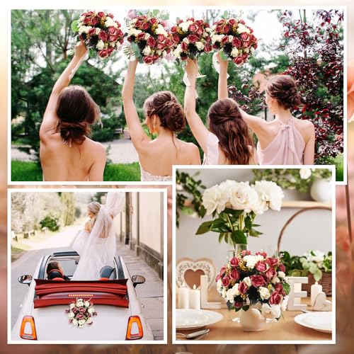 Hotop 12 Bunches of Artificial Flowers Centerpiece 13 Inches Silk Fake Roses Bouquets for Table Decoration Faux Arrangement Flowers for Wedding Cemetery Memorial Day (Coffee) - color: Coffee
