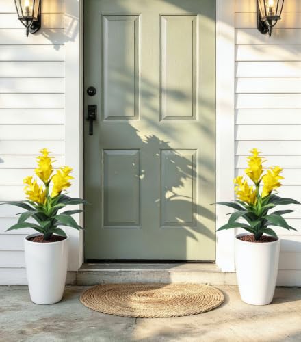 Ivydale Artificial Flowers for Outdoors, 2 Pcs 20.47" 3-Head Bromeliad Fake Plants UV Resistant Artificial Plants Outdoor Tropical Flowers for Planters Outside Porch Patio Yard Garden Indoor Decor - color: 3-head-yellow