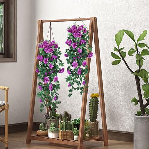 RECUTMS 2PCS Artificial Hanging Rose Flower Plants, 37 Inch Purple Fake Silk Floral Ivy Garlands for Outdoors Home Room Garden Front Porch Wedding Arch Bridal Shower Easter Indoor Party Greenery Decor - color: Purple, size: 4pcs