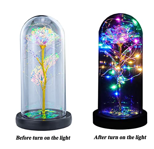 INOGIH Galaxy-Artificial Rose-Flowers-Forever Enchanted Rose with Colorful LED Light in Glass Dome for Romantic Gifts Anniversary