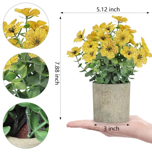 2 Pack Small Fake Plants Potted Artificial Plants Artificial Flowers Potted Faux Flower Daisy with Eucalyptus Leaves for Home Decor Office Room Farmhouse Indoor Table Bathroom Decor（Yellow） - color: Yellow