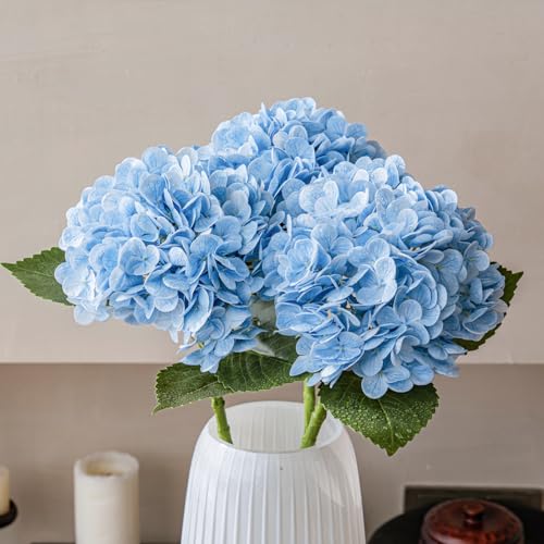 22" Large Real Soft Touch Artificial Hydrangea Flowers Bouquet Latex Hydrangeas for Wedding, Home, Office, Bridal Party Decoration Garden Office Room Table Centerpieces 3pcs Blue - color: 3pcs Blue