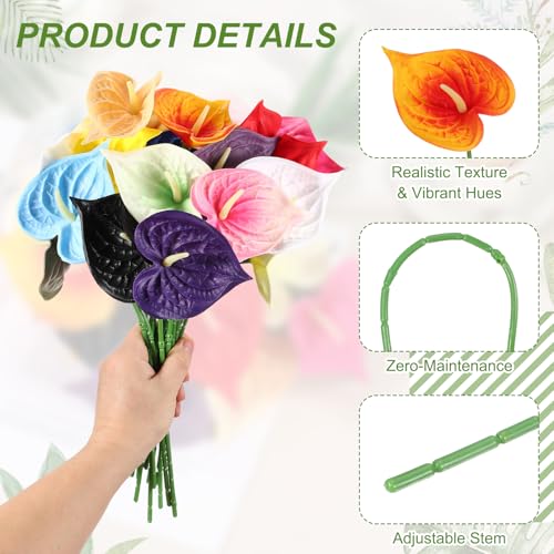 uxcell 4Pcs 11inch Artificial Anthurium Lily Flowers, Permanent Flower Bouquet for Home Arrangements Wedding Festival Decoration Crafts Store Decor Accessories, Orange - color: Orange