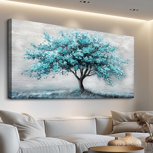 ZUITINGHUA Large Wall Decor For Living Room Canvas Wall Art For Office Modern Wall Decorations For Bedroom Teal Tree Landscape Painting Abstract Pictures Artwork Room Home Decor 24x48 In - color: Teal Abstract Tree, size: 48"L x 24"W