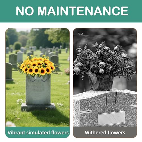 Lodou Artificial Cemetery Flowers for Grave,Headstone Flower Saddle Silk Sunflowers Grave Flowers for Cemetery Memorial for Outdoor Gravesite Decoration (Yellow) - color: Yellow