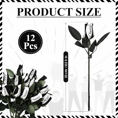 Suhine 12 Pcs Black Cheer Gifts Cheerleader Cheerleading Artificial Rose Flowers Gifts Bulk for Women Cheer Team Sport Game Day Birthday Graduation Party Decorations Favors(Black White, Normal) - color: Black White, size: Normal