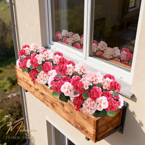 Muhanjia 26’’ Artificial Geranium Flowers for Outdoor Decoration,2PCS Silk Geranium Flowers UV Resistant Floor Plants for Garden Porch Patio Table Centerpieces Home Decor (Pink&Fuchsia) - color: Pink&fuchsia