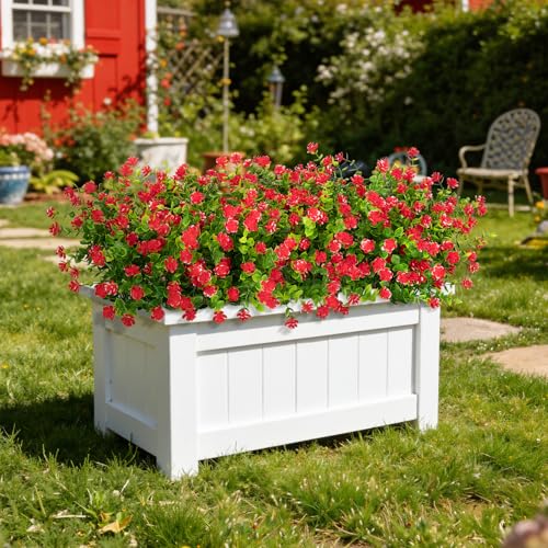 Ouddy Decor 24 Bundles Artificial Flowers for Outdoors Decoration Fake Flowers UV Resistant Faux Plastic Greenery Eucalyptus Plants for Spring Summer Garden Patio Indoor Outdoor Home Decor, Red - color: Red