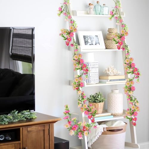 2 Pack Pink Flower Garland Daisy Flowers Silk Artificial Wildflower 13ft Wedding Floral Summer Garland Fake Hanging Vines for Party Decoration Wall Backdrop Table Runner Indoor Decor - color: Pink, size: 2pcs
