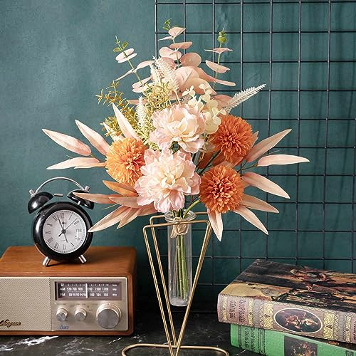 KIRIFLY Artificial Fake Flowers Plants Silk Flower Arrangements Wedding Bouquets Decorations Plastic Floral Table Centerpieces for Home Kitchen Garden Party Décor (Pink Orange) - color: Pink Orange