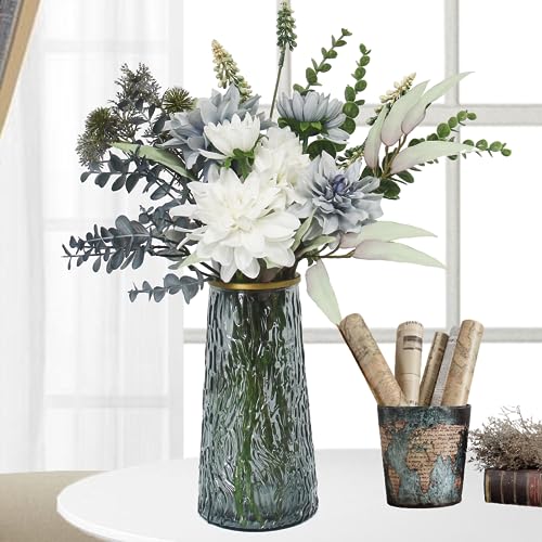 Leftover Fake Flowers in Vase,Faux Flowers in Vase,Table Centerpieces for Dining Room,Flower Centerpieces for Tables,Artificial Flowers,Kitchen Decor,Coffee Table Decor - color: Dusty Blue