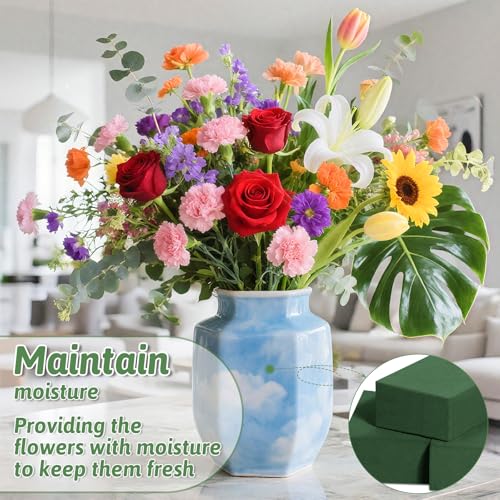 MAPVOLUT 6 Pack Green Floral Foam Blocks (9.1"x4.1"x2.8") + 2 Rolls Waterproof Floral Tape | Wet & Dry Flower Arrangement Foam for Fresh/Silk Flowers, DIY Crafts, Weddings, Centerpieces