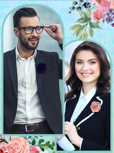 16 Pcs Lapel Flowers for Men Suits Flower Lapel Pins for Men Brooch Pins Handmade Satin Boutonniere - color: Rich Color, size: Elegant
