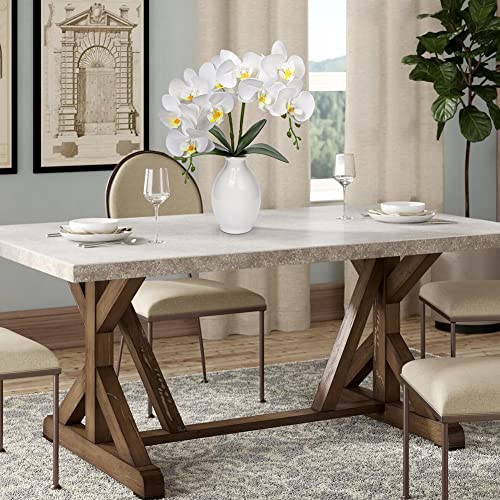 Briful White Orchids Artificial Flowers 16'' Faux Orchids in Ceramic Pot Fake Orchid Arrangement for Home Office Bathroom Tabletop Shelf Living Room Decor Indoor - color: White