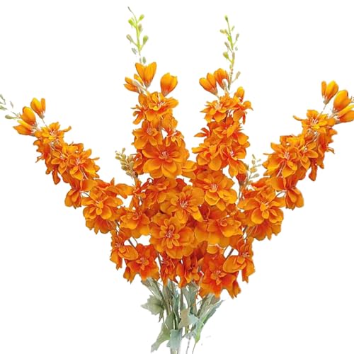 FERIAL Fall Artificial Delphinium Flowers Orange Silk Larkspur Faux Snapdragon Long Stem Fake Plant Spray Arrangement for Home Garden Wedding Arrangement Table Vase Decor (Orange) - color: Orang
