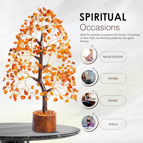 Crocon® Carnelian Crystals Tree, Birthday Gifts for Women, House Warming Gifts New Home Decor, Healing Crystals Spiritual Present, Birthday Gift for Mom, Orange Decor, Gemstones Money Tree Positivity - color: Carnelian (Golden Wire)