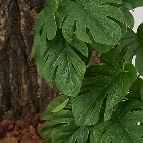 Reptile Plants for Terrarium, Amphibian Habitat Decor Artificial Hanging Plants with Suction Cup - Fake Monstera - color: Fake Monstera