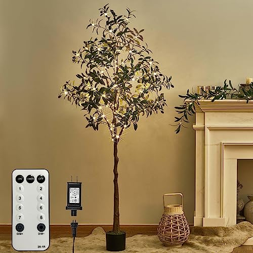 LITBLOOM Lighted Olive Tree 6FT 300 Fairy Lights with Timer and Dimmer, Artificial Tree with Lights for Office Home Room Decoration Indoor Outdoor - style: 6FT Olive