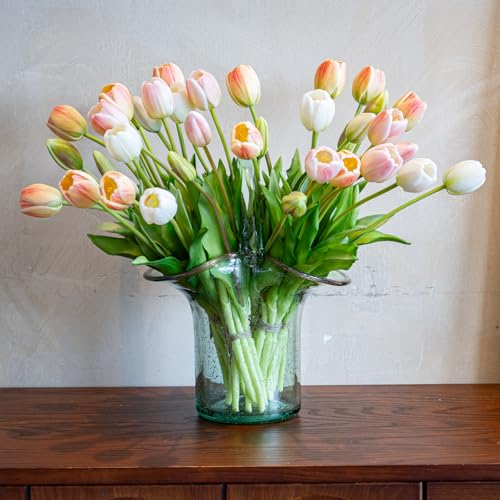Artificial Tulips Flowers,Soft Touch Latex Bouquet, Fake Tulips,Spring Wedding Home Room Table Centerpiece Decor - color: 40pcs Champagne Set(no Vase)