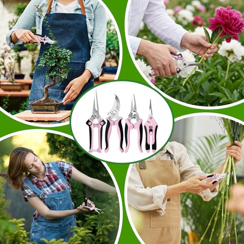 EWPJDK 4 Pack Garden Pruning Shears, Stainless Steel Garden Shears, Gardening Shears, Garden Scissors, Clippers, Pruning Snips, Pruning Shears for Gardening Tools (Pink) - color: Pink