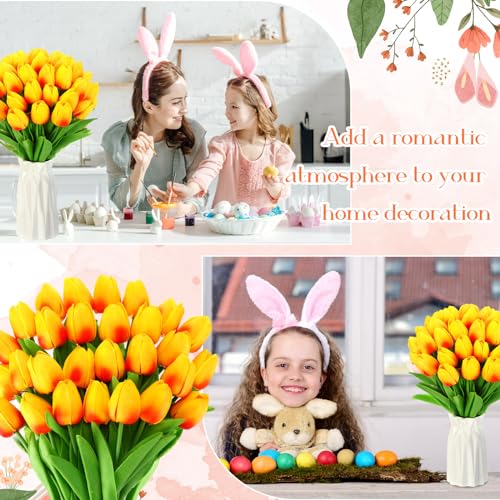 Lyrow 30 Pcs Tulips Artificial Bouquet Flowers Faux Tulips for Home Kitchen Wedding Decorations,Gift Idea for Easter Decor Mother's Day Birthdays(Gold Yellow) - color: Gold Yellow