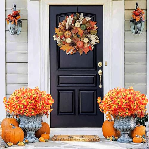 16 Bundles Artificial Fall Flowers for Outdoors, Realistic No Fade Fake Silk Flowers, Faux Fall Plants for Outside Planters, Porch, Patio, Garden Decor(Sunset) - color: Sunset, size: 16PCS