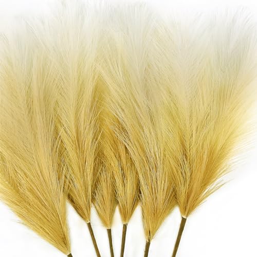 6 PCS Faux Pampas Grass Arrangement - 18"/45cm Artificial Fluffy Pompous Grass Stems for Boho Chic Home and Wedding Decor (Khaki Gradient) - color: A4- Khaki Gradient