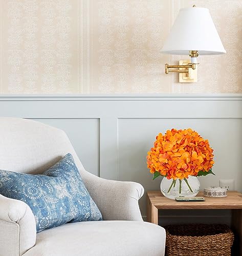 Hollyone Hydrangea Artificial Flowers in Vase Orange Silk Fake Flowers Arrangements with Glass Vase with Faux Water Faux Floral Bulk Bouquet for Office Table Centerpiece Shelf Home Decoration - color: Hydrangea, Orange