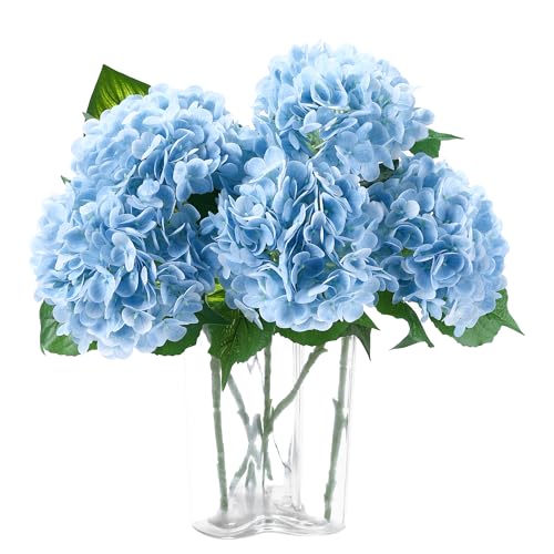 Coferset Blue Hydrangea Artificial Flowers, 20 inch Lifelike Real Touch Faux Hydrangea Flower for Home Wedding Office Party Living Room Decoration (Baby Blue) - color: Baby Blue