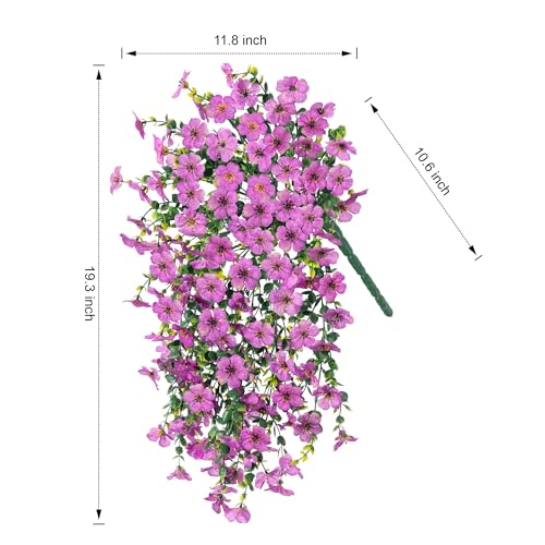 Artificial Faux Hanging Flowers Plants for Outdoor Decor, 2 PCS Outside Fake Silk Violets with Eucalyptus UV Resistant Realistic Daisy Trailing Vines for Planter Front Door Balcony Patio Yard, Purple - color: Purple