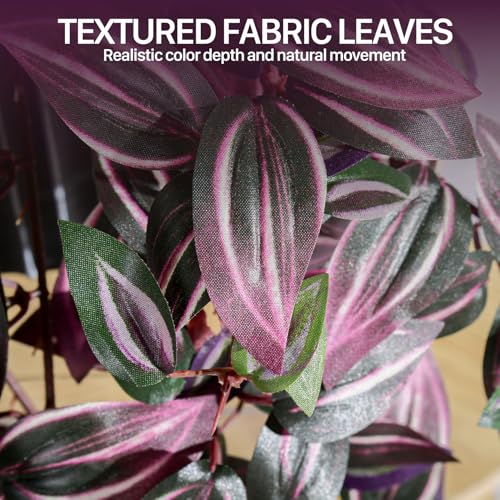 2 Pack Artificial Hanging Tradescantia Plants with Ceramic Pot Large Purple Cascading Faux Greenery Full Trailing Fake Vines Indoor Wall Shelf Decor for Bathroom Patio Outddor Decor (Purple-01) - color: Purple-01