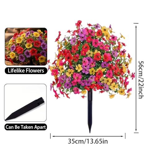 Artificial Petunias with Ground Stake - UV Resistant & Waterproof Faux Flowers for Outdoor Indoor Garden, Yard, Planter, Porch & Home Decor (2pcs) - color: Colorful 2pcs