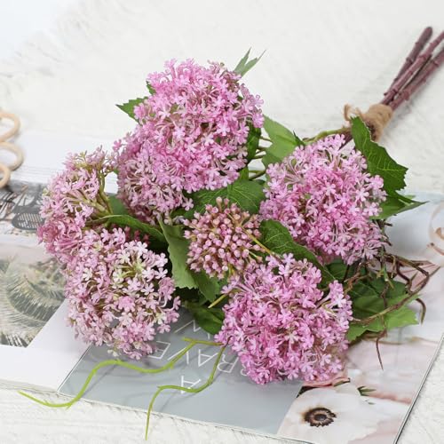 DILATATA Faux Hydrangea Flowers 19" Purple Artificial Hydrangea Spray with 9 Flower Heads, 4Pack Faux Hydrangeas Plastic Flowers Fake Hydrangeas for Indoor Outdoor Wedding Table Centerpieces Decor - color: Purple #5