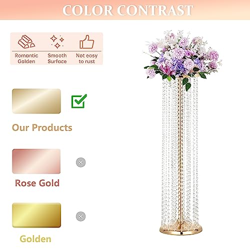 Set of 4 Luxurious Crystal Flower Stand Centerpieces on Floor Tall Metal Flower Arrangement Stand Tabletop Vase for Wedding Party Hotel Home Decor… - color: Gold, size: 35.4"×4pcs