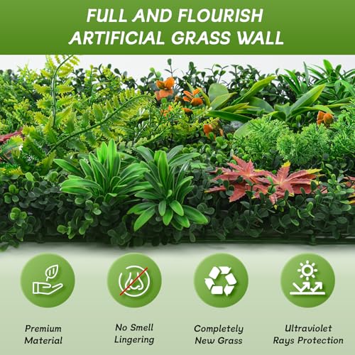 Grass Wall Panels 16 Pack 20"x20", Artificial Hedge Greenery Wall Backdrop, Plant Wall, UV Protected Privacy Fence Screen, Green Wall Decor for Outdoor Indoor Wedding Décor - color: Red Maple, size: 20"x 20" 16pcs