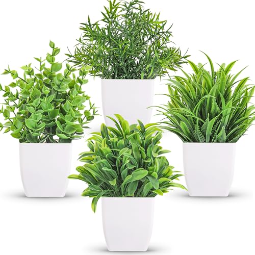 Der Rose 4 Pack Small Fake Plants Mini Artificial Faux Plants in Pots for Home Office Bedroom Living Room Decor