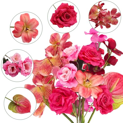 CEWOR Artificial Flowers Fake Flowers for Vase Silk Faux Flowers for Wedding Bouquets Flower Arrangements Floral Table Centerpieces Home Kitchen Garden Party Décor (Pink) - color: Pink