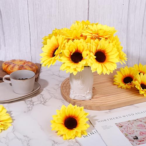 80 Pcs Large Sunflower Artificial Flowers Bulk, 4.1inch Sunflower Artificial Flower Heads Fake Sun-flower Heads with Stems Simulation Sun-flower for Wedding Decoration, Bouquets Parties (Yellow-80) - color: Yellow-80